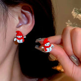 Silver Post Christmas Scarf Snowman Stud Earrings - elegant Snowman Stud Earrings