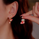 Silver Post Christmas Stockings Cane Asymmetrical Earrings - elegant Asymmetrical Christmas Earrings