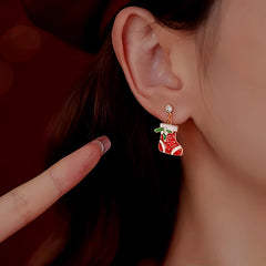 Close-up detail of the sparkling zircons and plating on the Asymmetrical Christmas Earrings