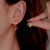 Silver Post Christmas Tree Hat Asymmetrical Earrings - elegant Asymmetrical Christmas Earrings