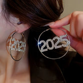 Silver Post Diamond 2025 New Year Hoop Earrings - elegant New Year Hoops
