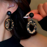 Silver Post Oval Leopard Print Earrings - elegant Oval Leopard Print
