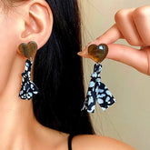 Silver Post Resin Heart Polka Dot Earrings - elegant Heart Polka Dot