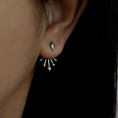 Angled view of the Silver Post Rivet Jacket Earrings