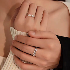 Top-down view of the sparkling Sterling Silver Adjustable Couple Rings