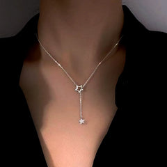 Detailed view of the Sterling Silver Adjustable Star Tassel Necklace chain and pendant