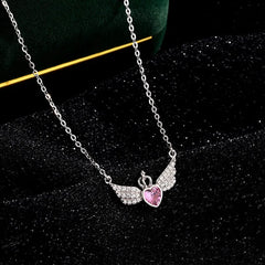 Sterling Silver Angel Wings Necklace worn to showcase its length and pendant detail