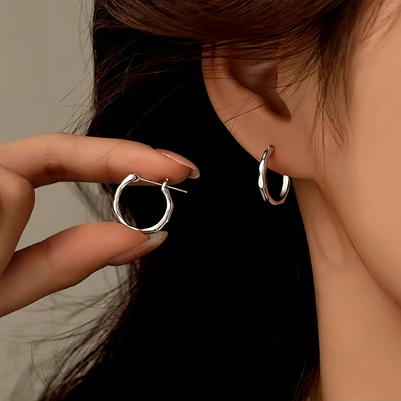 Sterling Silver Bamboo Hoop Earrings - elegant Bamboo Hoop Earrings