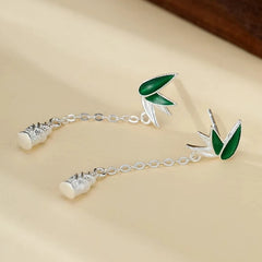 Angled view of the Sterling Silver Bamboo Shoots Tassel Earrings