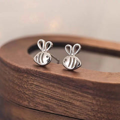 Close-up detail of the sparkling zircons and plating on the Bee Stud Earring