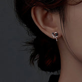 Sterling Silver Black Zircon Heart Stud Earrings - elegant Black Heart Studs