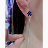 Sterling Silver Blue Lotus Tassel Threader Earrings - elegant Lotus Tassel Earrings