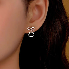 Sterling Silver Bow Cat Earrings - elegant Cat Earrings