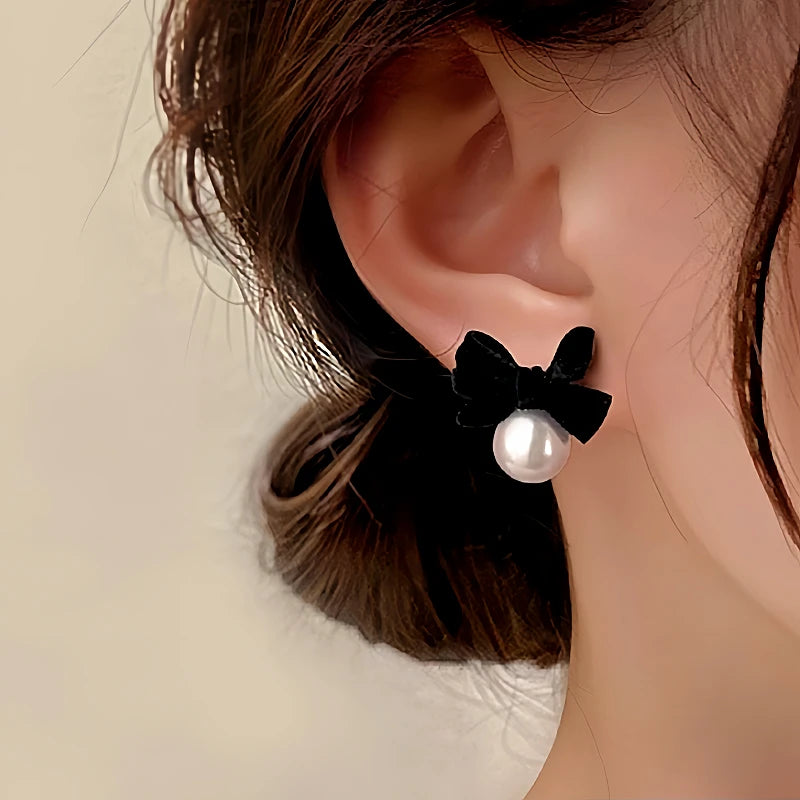 Sterling Silver Bow Pearl Earrings - elegant Bow Pearl Earrings