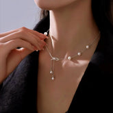 Sterling Silver Bow Pearl Tassel Necklace - beautiful Pearl Tassel Necklace