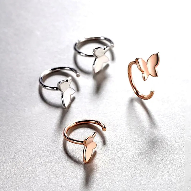 Model showcasing the dangle and style of the Sterling Silver Butterfly Ear Hooks