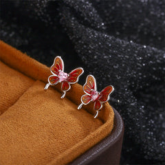 Close-up detail of the sparkling zircons and plating on the Butterfly Stud Earrings