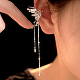 Sterling Silver Butterfly Tassel Ear Clips - elegant Tassel Ear Clips