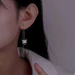 Sterling Silver Butterfly Threader Earrings - elegant Butterfly Threader Earrings