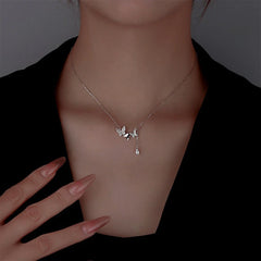 Sterling Silver Butterfly Water Drop Tassel Necklaces - beautiful Water Drop Tassel