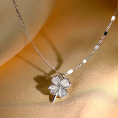 Detailed view of the Sterling Silver Cat's Eye Stone Flower Necklace chain and pendant