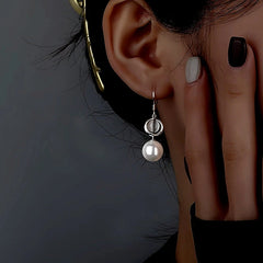 Sterling Silver Cat's Eye Stone Pearl Ear Hooks - elegant Pearl Ear Hooks