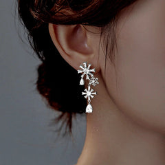 Sterling Silver Christmas Diamond Snowflake Earrings - elegant Diamond Snowflake Earrings