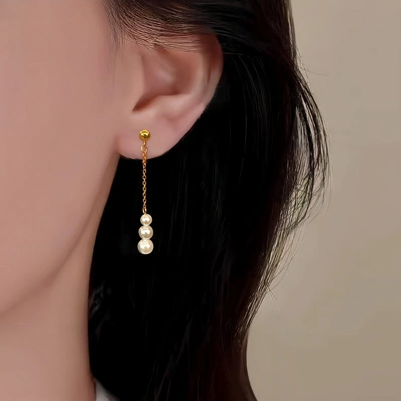 Sterling Silver Christmas Pearl Tassel Earrings - elegant Pearl Tassel Earrings