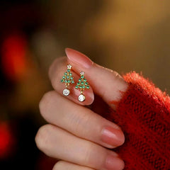 Close-up detail of the sparkling zircons and plating on the Christmas Tree Earrings