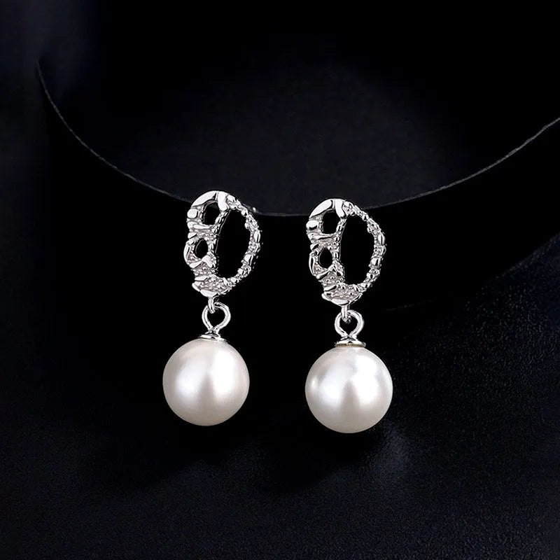 Sterling Silver Clown Pattern Pearl Earrings - elegant Pearl Earrings