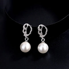 Sterling Silver Clown Pattern Pearl Earrings - elegant Pearl Earrings