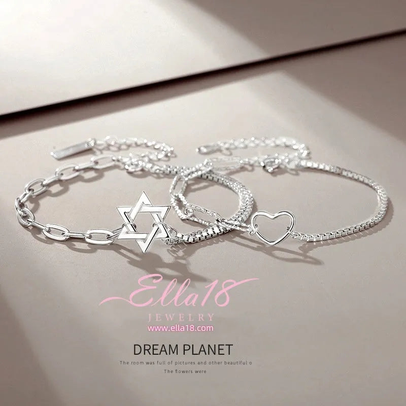 Sterling Silver Couple Star And Heart Bracelets - chic Couple Bracelets