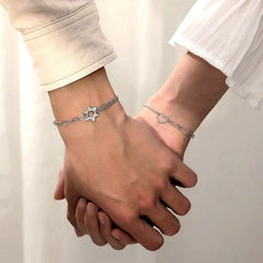 Full view of the elegant Sterling Silver Couple Star And Heart Bracelets