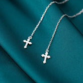 Sterling Silver Cross Threader Earrings - elegant Cross Threader Earrings