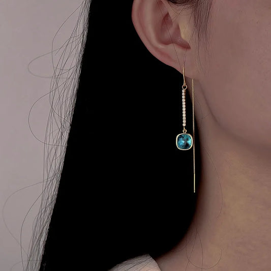 Sterling Silver Crystal Diamond Threader Earrings - elegant Crystal Threader Earrings