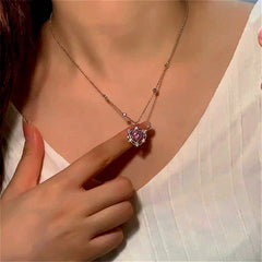 Close-up of the pendant and clasp on the Crystal Heart Necklace