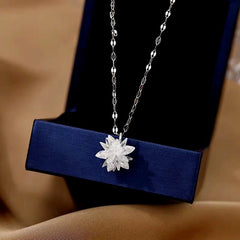 Detailed view of the Sterling Silver Crystal Ice Flower Necklaces chain and pendant