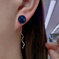 Angled view of the Sterling Silver Crystal Wavy Line Threader Earrings