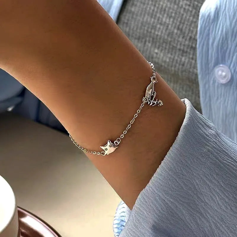 Sterling Silver Cute Cat Fish Bracelet - chic Cat Fish Bracelet