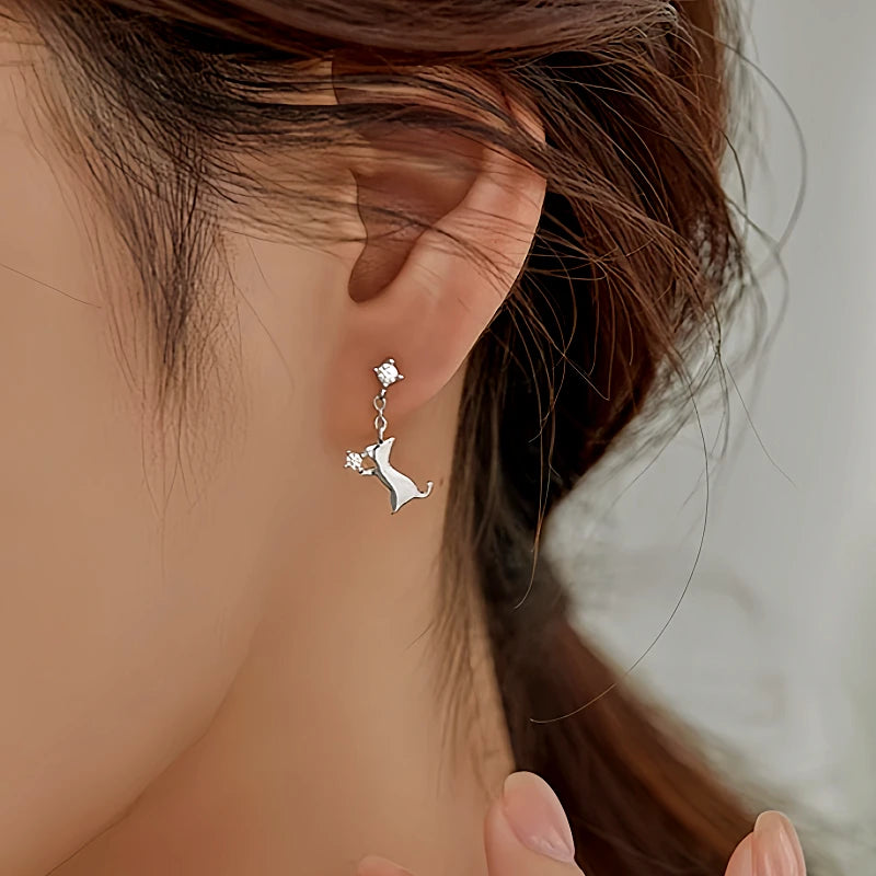 Sterling Silver Cute Kitten Earrings - elegant Cute Kitten Earrings