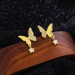 Angled view of the Sterling Silver Diamond Butterfly Earrings