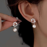 Sterling Silver Diamond Cat's Eye Hoop Pearl Earrings - elegant Hoop Pearl Earrings