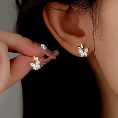 Sterling Silver Diamond Double-Butterfly Earrings - elegant Double-Butterfly Earrings