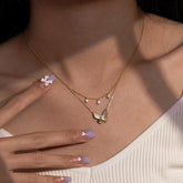 Sterling Silver Diamond Double-Layer Butterfly Necklace - beautiful Double-Layer Butterfly Necklace