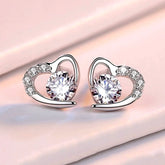 Sterling Silver Diamond Heart Stud Earrings - elegant Dynamic Heart Necklace