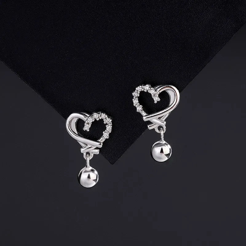 Sterling Silver Diamond Hollow Heart Bean Earrings - elegant Elk Heart Necklace