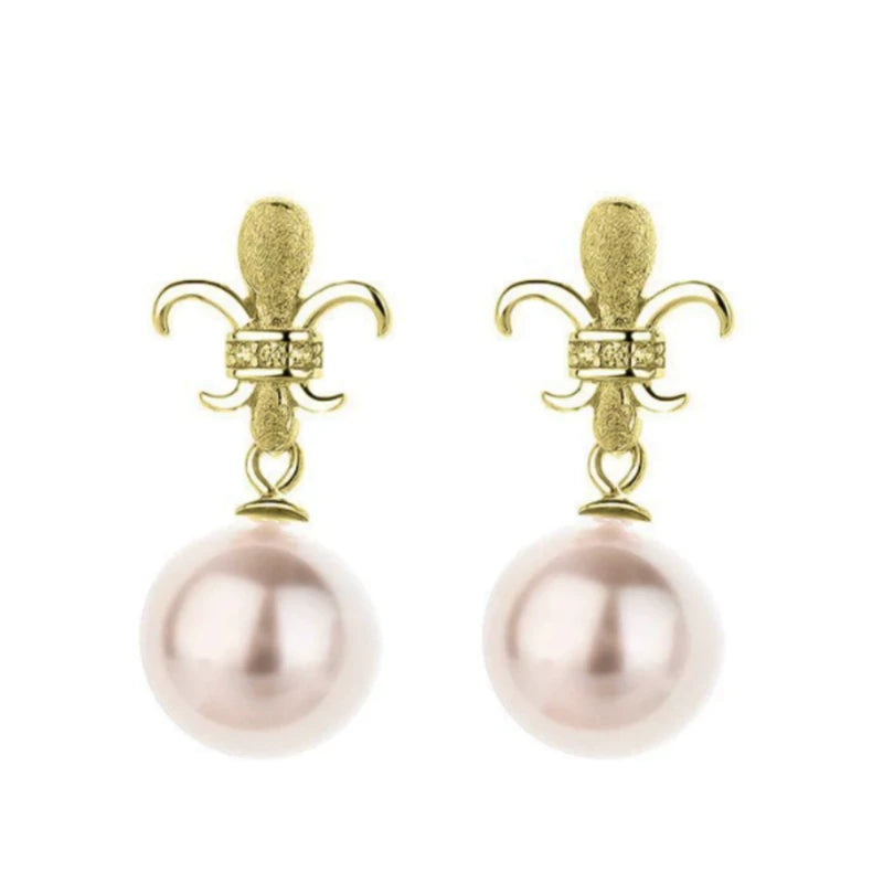 Angled view of the Sterling Silver Diamond Iris Imitation Pearl Earrings