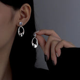 Sterling Silver Diamond Oval Earrings - elegant Star Tassel Ear Hooks