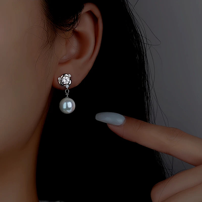 Sterling Silver Diamond Pearl Earrings - elegant Angel Wing Necklace