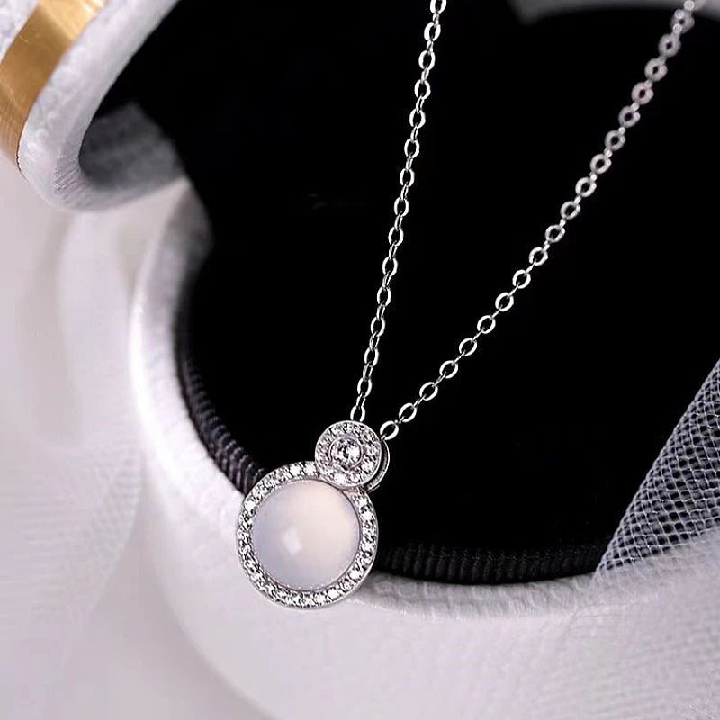 Sterling Silver Diamond Round Gourd Necklaces worn to showcase its length and pendant detail